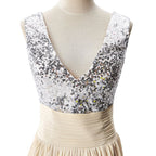 Vestido de fiesta de gasa con lentejuelas, corte en A y escote en V