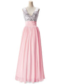 Vestido de fiesta de gasa con lentejuelas, corte en A y escote en V