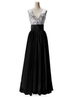 Vestido de fiesta de gasa con lentejuelas, corte en A y escote en V