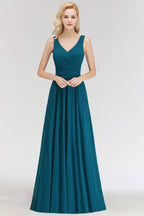 Vestido de dama de honor de gasa con volantes, sin mangas, escote en V y corte en A