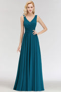 Vestido de dama de honor de gasa con volantes, sin mangas, escote en V y corte en A