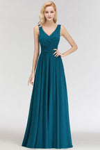 Vestido de dama de honor de gasa con volantes, sin mangas, escote en V y corte en A