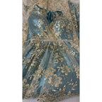 Vestido de fiesta largo de tul con lentejuelas y escote en V en forma de A y abertura