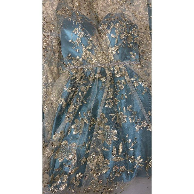 Vestido de fiesta largo de tul con lentejuelas y escote en V en forma de A y abertura