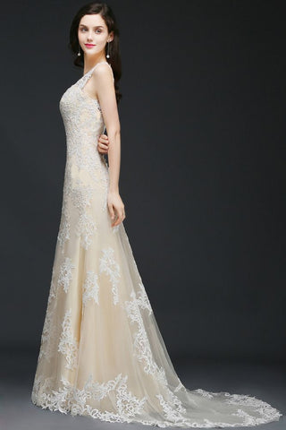 A-line V-Neck Sweep Train Prom Dresses