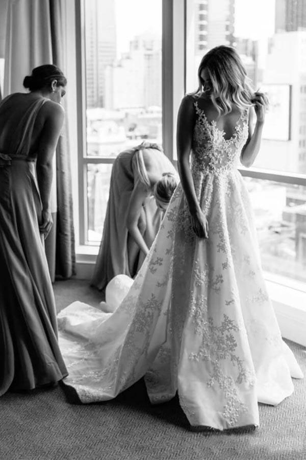 Robes de mariée vintage en dentelle, coupe trapèze, col illusion, WD318