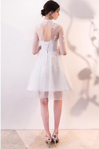 Robe de soirée trapèze en dentelle blanche et tulle avec manches PD062