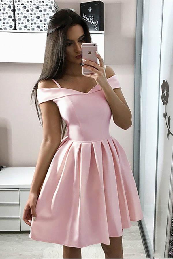 Vestido corto de fiesta de bienvenida blanco con tirantes finos, corte en A, satén, PD249