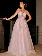 Vestidos de graduación de corte A/elegantes con apliques, tirantes finos, sin mangas, de tul y hasta el suelo