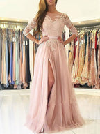 Corte en A/Elegante Bateau Manga 3/4 Apliques Tul Vestidos de Fiesta