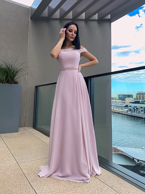 Vestidos de graduación de corte A/elegantes de gasa con tirantes de cuentas, sin mangas y hasta el suelo