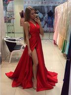 Vestidos de graduación de tafetán sin mangas con cuello halter elegante/corte en A