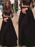 Vestidos de graduación de encaje hasta el suelo, corte en A/elegantes, de manga larga y escote redondo.