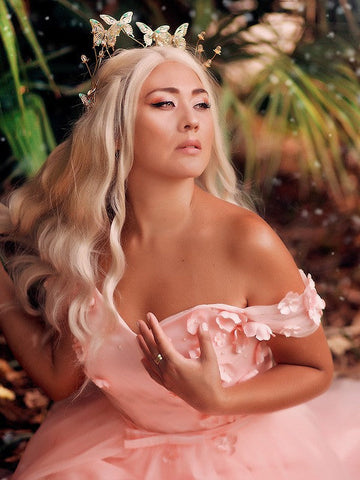 A-Line/Elegant Off-the-Shoulder Applique Tulle Sleeveless Floor-Length Prom Dresses