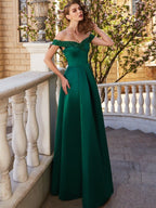 Vestidos de graduación elegantes de satén sin mangas con lentejuelas, corte en A y hombros descubiertos hasta el suelo