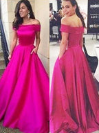 Vestidos de graduación de satén con volantes, sin mangas, corte en A y elegantes, con hombros descubiertos y sin mangas.
