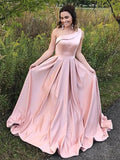 Vestidos de fiesta de satén con volantes, corte en A/elegantes, sin mangas y con un solo hombro
