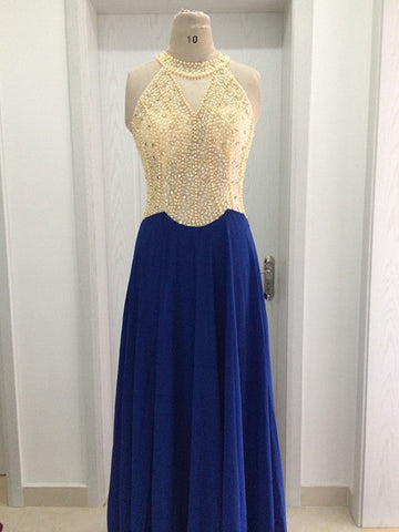 A-Line/Elegant Scoop Sleeveless Beading Chiffon Prom Dresses