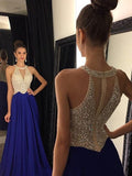 Vestidos de graduación de gasa con cuentas, sin mangas, corte en A/elegante escote redondo
