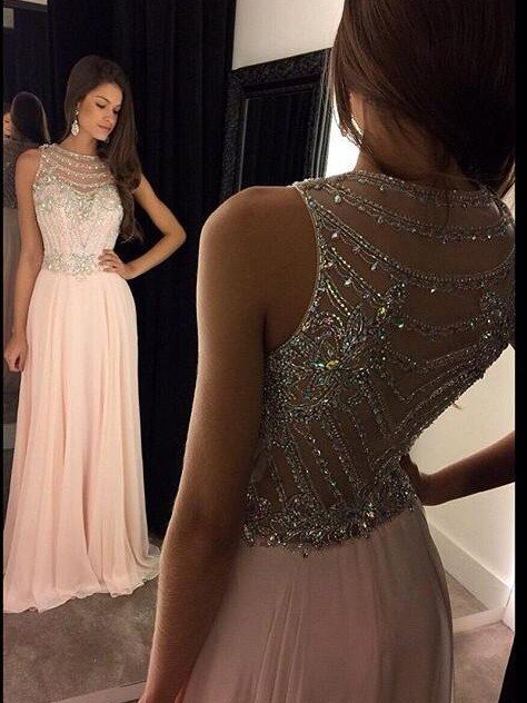 Vestidos de graduación largos hasta el suelo, de gasa, sin mangas, con escote redondo elegante y corte en A.