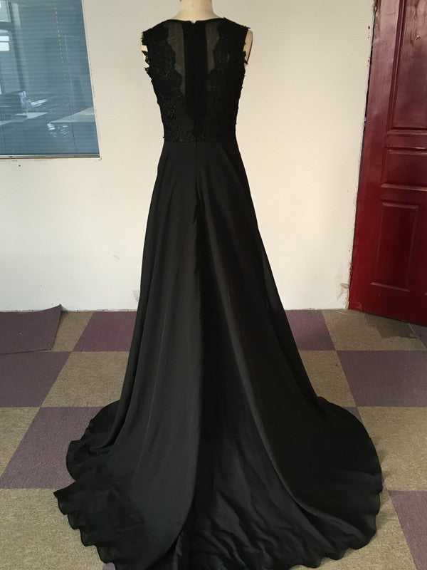 Vestidos de graduación de corte A/elegante sin mangas de satén y gasa