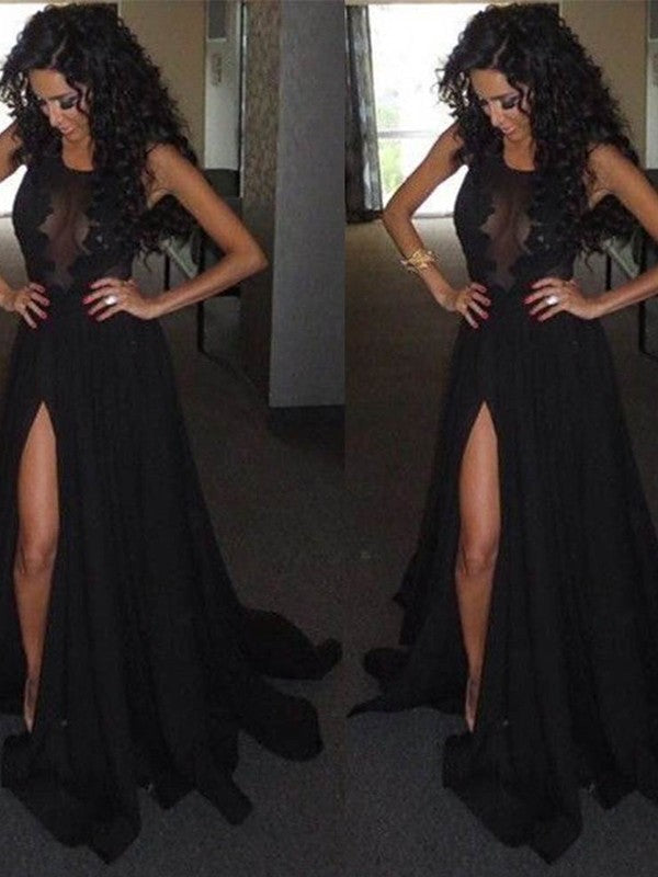 Vestidos de graduación de corte A/elegante sin mangas de satén y gasa