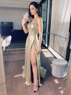 Vestidos de fiesta sin mangas, corte en A, elegantes, con lentejuelas y tirantes fruncidos.