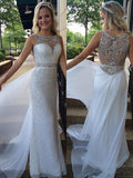 Vestidos de graduación de gasa con cuentas, corte en A/elegantes, sin mangas, escote barco, vestidos de fiesta