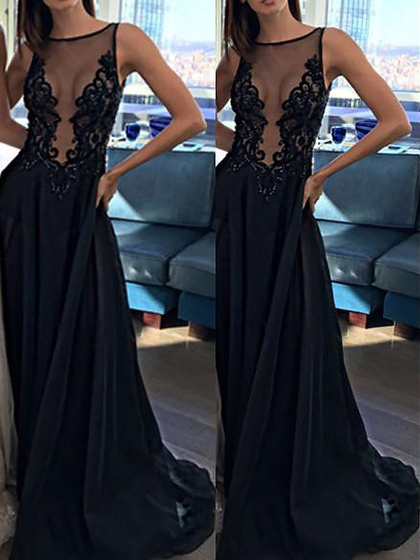 Corte en A/Elegante Sin Mangas Bateau Gasa Apliques Vestidos de Fiesta