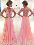 Vestidos de graduación elegantes de corte A, sin mangas, de gasa con encaje y escote en V