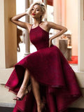 Vestidos de fiesta de encaje asimétricos con volantes y joyas, corte en A/elegantes, sin mangas y sin mangas