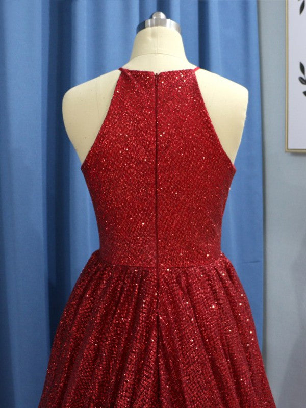 Vestidos de graduación elegantes de corte A, sin mangas, con volantes, lentejuelas y joyas