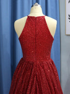 Vestidos de graduación elegantes de corte A, sin mangas, con volantes, lentejuelas y joyas