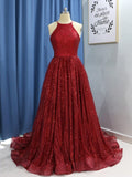 Vestidos de graduación elegantes de corte A, sin mangas, con volantes, lentejuelas y joyas