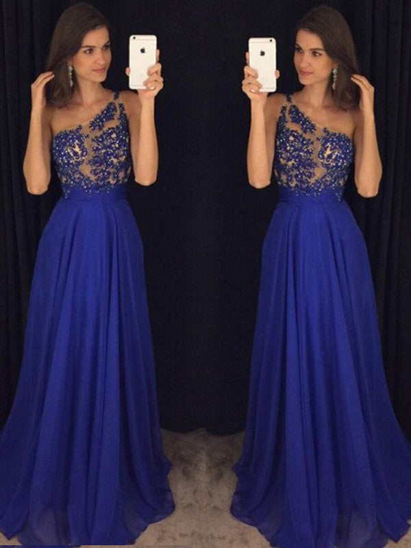 Vestidos de graduación de gasa con cuentas, corte en A, elegantes, sin mangas, de un solo hombro y hasta el suelo.