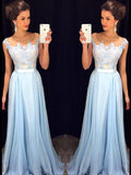 Vestidos de fiesta de gasa con cuello transparente, corte en A/elegantes, sin mangas, con apliques y mangas transparentes
