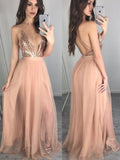 Vestidos de graduación elegantes de corte A, sin mangas, con tirantes finos, de gasa y lentejuelas hasta el suelo.