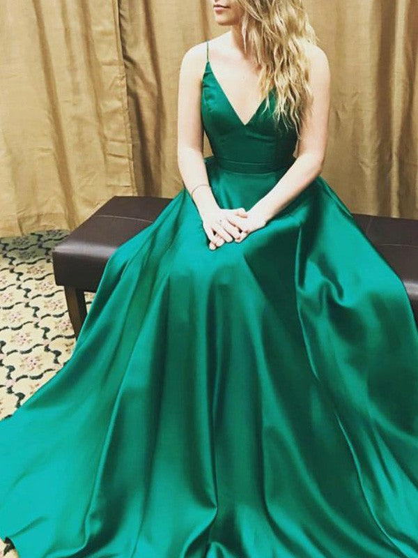 Vestidos de graduación largos hasta el suelo, de corte A/elegantes, sin mangas, con tirantes finos y elásticos de satén tejido.
