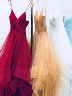 Vestidos de graduación de tul hasta el suelo, elegantes, sin mangas y con tirantes finos, corte en A/sin mangas.
