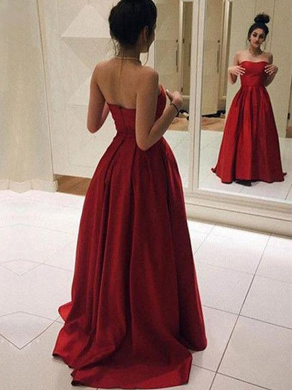 Vestidos de fiesta de corte A/elegantes sin mangas con volantes y estampado satinado