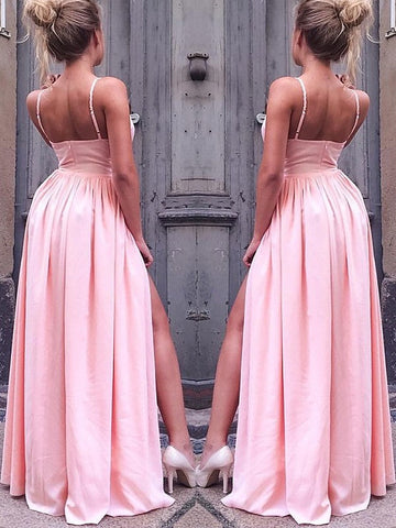 Vestidos de graduación de corte A/elegantes sin mangas con tirantes, largos hasta el suelo, de satén tipo seda fruncido.