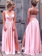 Vestidos de graduación de corte A/elegantes sin mangas con tirantes, largos hasta el suelo, de satén tipo seda fruncido.