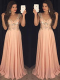 Vestidos de graduación elegantes de corte A, sin mangas, con escote en V, de gasa y lentejuelas, hasta el suelo.
