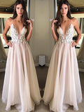 Vestidos de graduación de gasa con apliques, sin mangas, con tirantes finos y corte en A/elegantes.