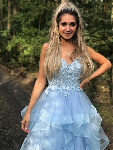 Vestidos de graduación largos hasta el suelo, de corte A, con tirantes finos, sin mangas y apliques de organza.