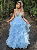 Vestidos de graduación largos hasta el suelo, de corte A, con tirantes finos, sin mangas y apliques de organza.