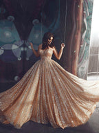 Vestidos de graduación de corte A/elegantes con tirantes finos, tul, lentejuelas y sin mangas