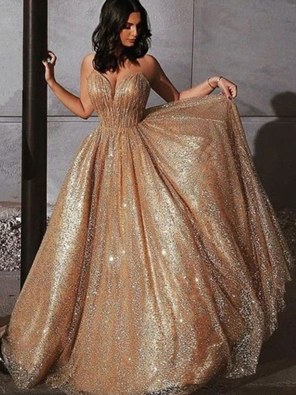 Vestidos de graduación de corte A/elegantes con tirantes finos, tul, lentejuelas y sin mangas