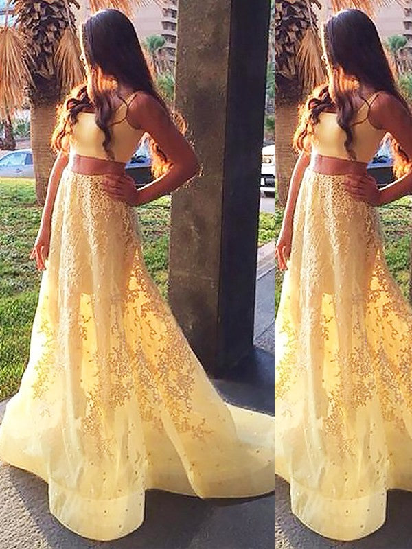 Vestidos de fiesta de dos piezas sin mangas con apliques de satén, corte en A/cuadrado elegante