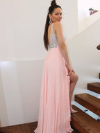 Vestidos de graduación de gasa sin mangas, corte en A, con tirantes elegantes y cuentas, hasta el suelo.